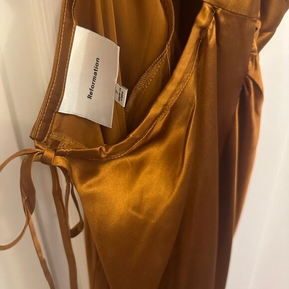 NEW Reformation Anaiis Silk Maxi Long Dress in Copper Brown | size 2 - Picture 8 of 11